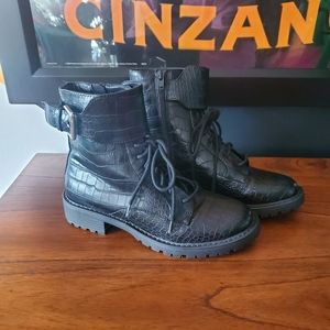 Black Croc Embossed Combat Boots